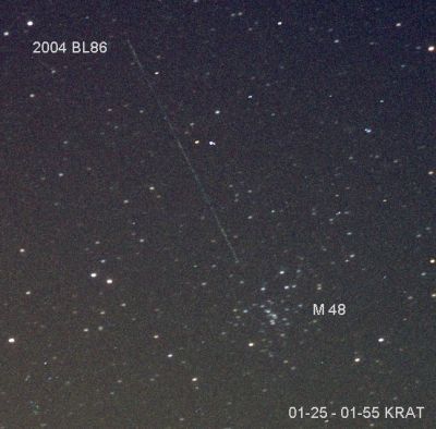 Астероид 2004 BL86
27 января 2015 г.
Астроид проходит вблизи звездного скопления M 48
Видео: [url=http://www.youtube.com/watch?v=_rolN1XAnWc]@youTube[/url], [url=https://www.dropbox.com/s/n1j6c6bjq81281f/BL86.avi?dl=0]скачать[/url]
Ключевые слова: M Астероид